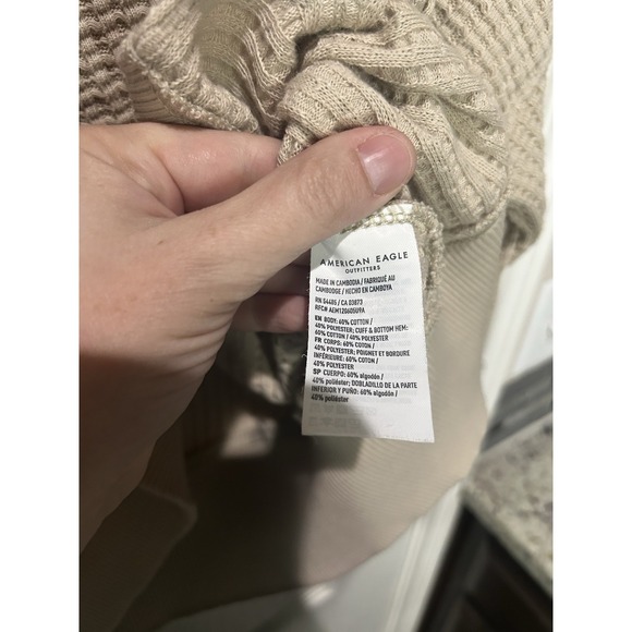 American Eagle Outfitters Seriously Lived-In Oversized Khaki Waffle Knit Sz S - Picture 3 of 4